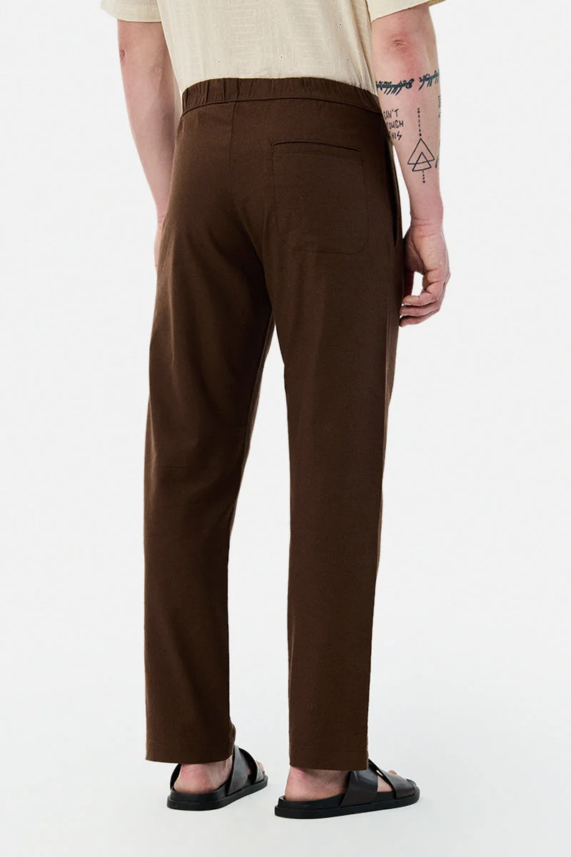 Snitch Brown Linen Blend Baggy Trousers for Men | Best Price UAE